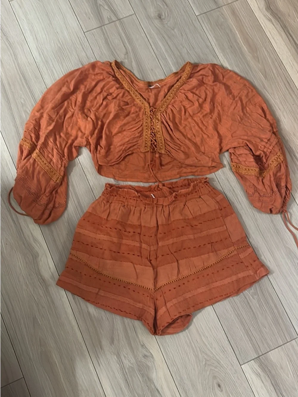 Free People Rust Orange Cropped Boho Short outfit